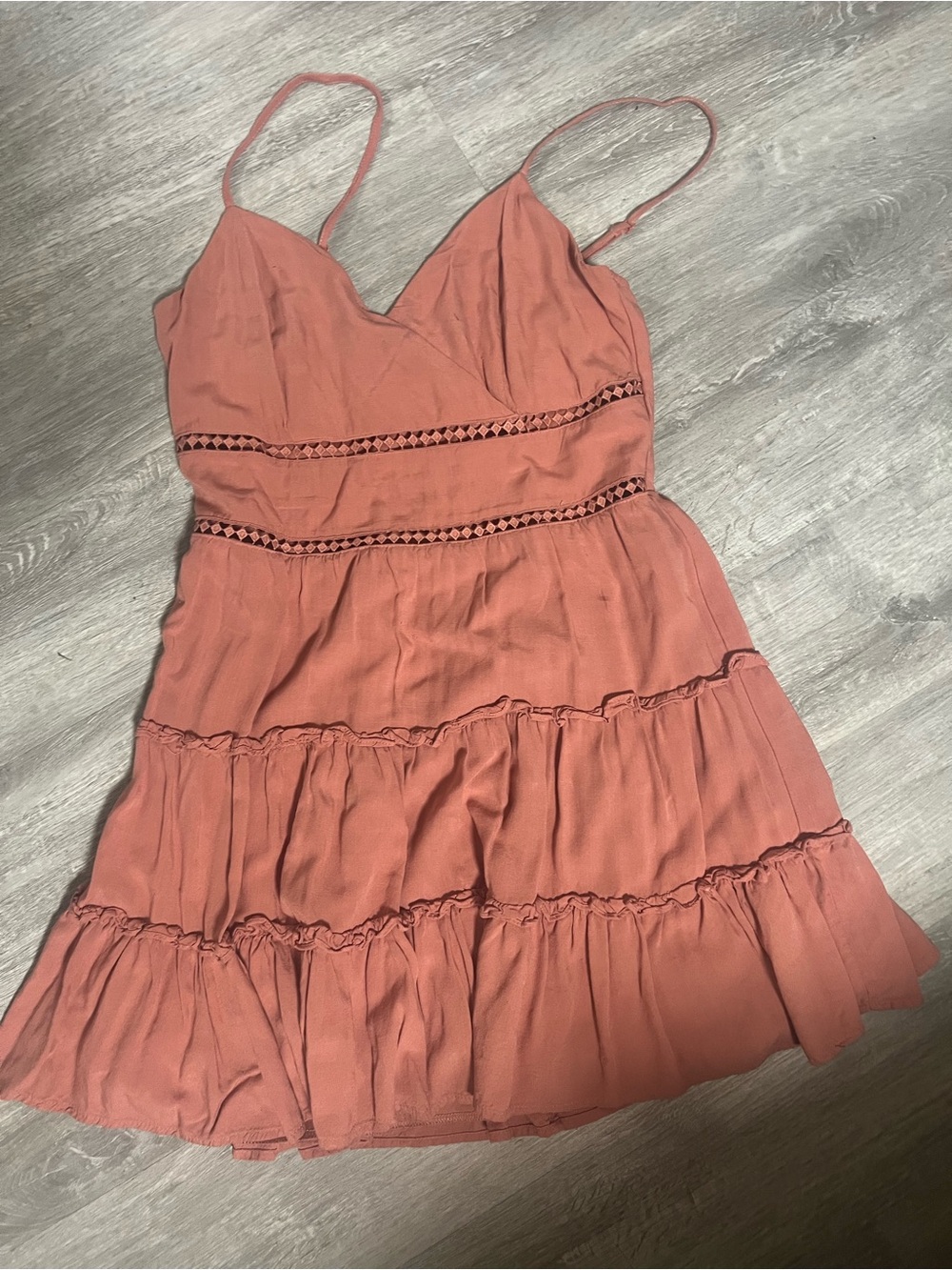 Trixxi Dusty Coral Spaghetti-Strap Tiered Mini Dress